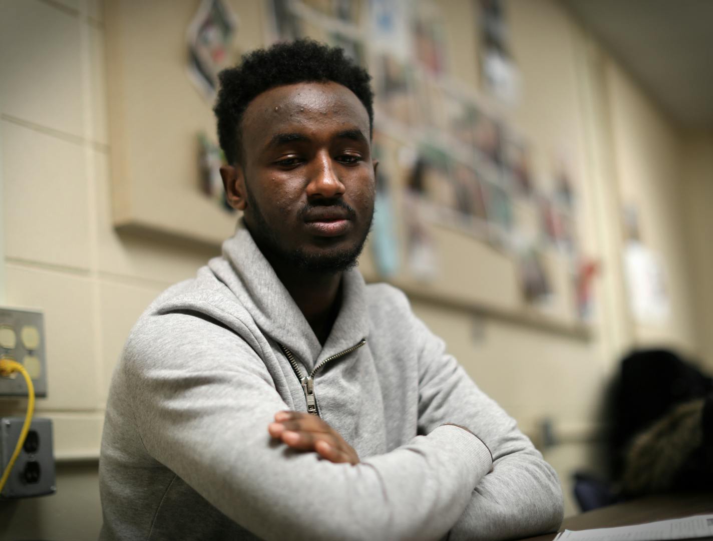 "I became demoralized as I heard this," said Rudwan Ibrahim, 20, whose who family is in Ethiopia waiting for the possibility of immigration to the U.S., in reference to Pres. Donald Trump's announcement on his immediate plans for immigration. Photographed in Minneapolis, Minn., on Wednesday, January 25, 2017. ] RENEE JONES SCHNEIDER * reneejones@startribune.com