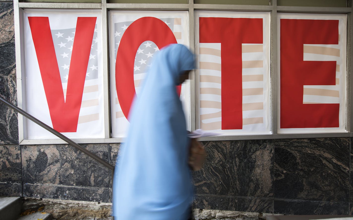 A voter walked into the Early Vote Center in downtown Minneapolis.