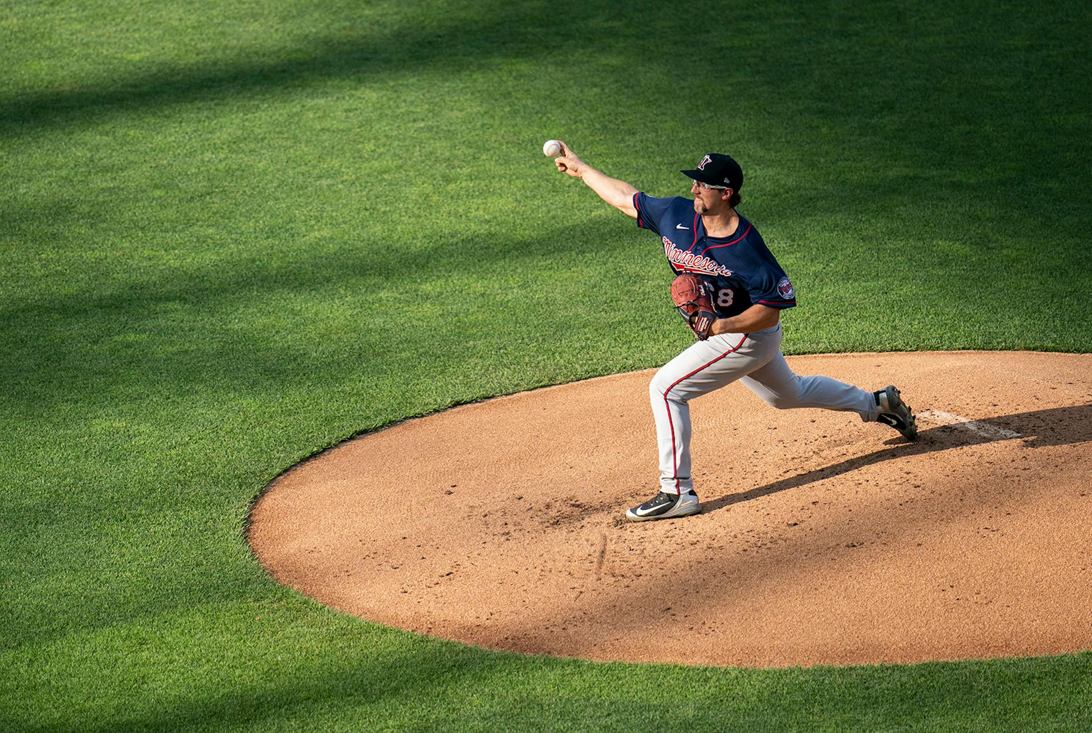 Minnesota Twins relief pitcher Randy Dobnak (68) pitched during practice scrimmage at Target Field in Minneapolis, Minn., on Wednesday, July 8, 2020.