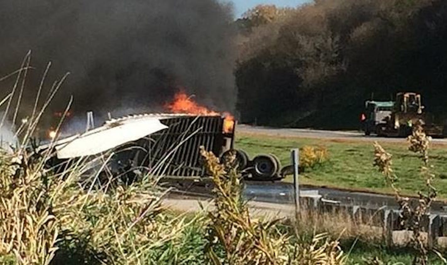 A head-on crash between two semitrailer trucks on Interstate 90 in Winona County has killed both drivers, police said. The crash happened just after noon Tuesday, near the Nodine exit (267). The State Patrol is investigating the crash, which ended with at least one of the vehicles rolling on its side and engulfed in flames.