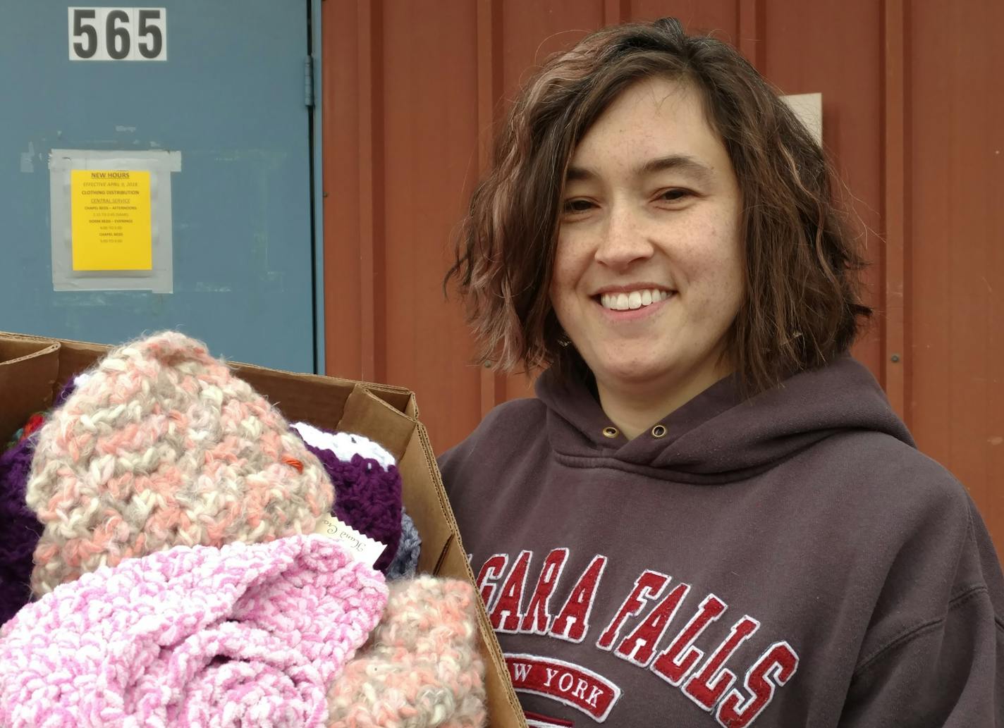 Elizabeth Sammons of Lonsdale delivered 265 crocheted scarves and 298 hats to the Union Gospel Mission in St. Paul.