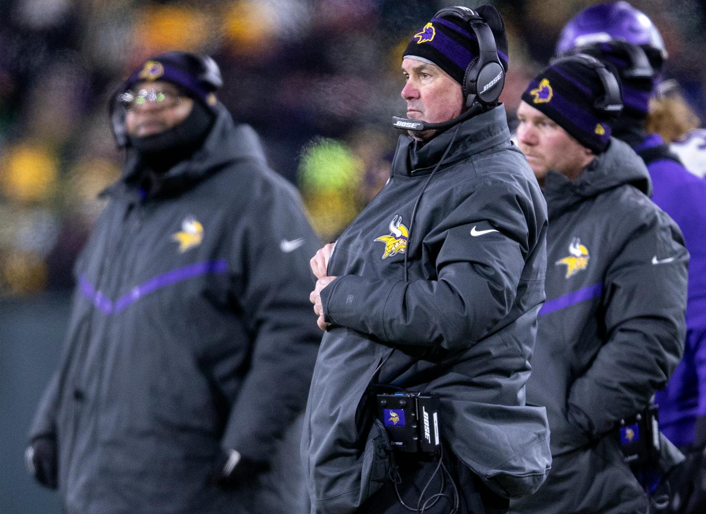 Minnesota Vikings head coach Mike Zimmer in the third quarter Sunday, Jan. 2, 2022 at Lambeau Field in Green Bay, Wis. ] CARLOS GONZALEZ • cgonzalez@startribune.com