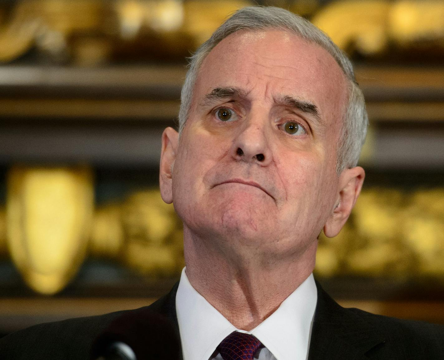 Governor Mark Dayton held a news conference speaking about a wide range of topics including the medical marijuana bill, bonding bill and praising the legislature for reaching a deal on raising the minimum wage. ] GLEN STUBBE * gstubbe@startribune.com April 8, 2014.