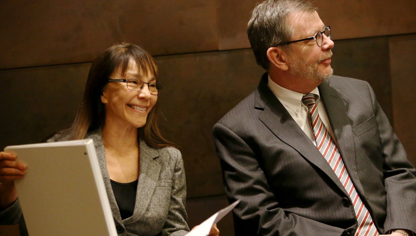 A press conference announcing Seeds of Native Health, a $5 million campaign to improve Native American nutrition, was held Tuesday, March 24, 2015, at McNamara Alumni Center on the University of Minnesota campus in Minneapolis, MN. Here, Lori Watso, SMSC secretary/treasurer, who had the idea for the program, sat with U of M president Eric Kaler during the press conference.](DAVID JOLES/STARTRIBINE)djoles@startribune.com The Shakopee Mdewakanton Sioux Community and three national partners announc