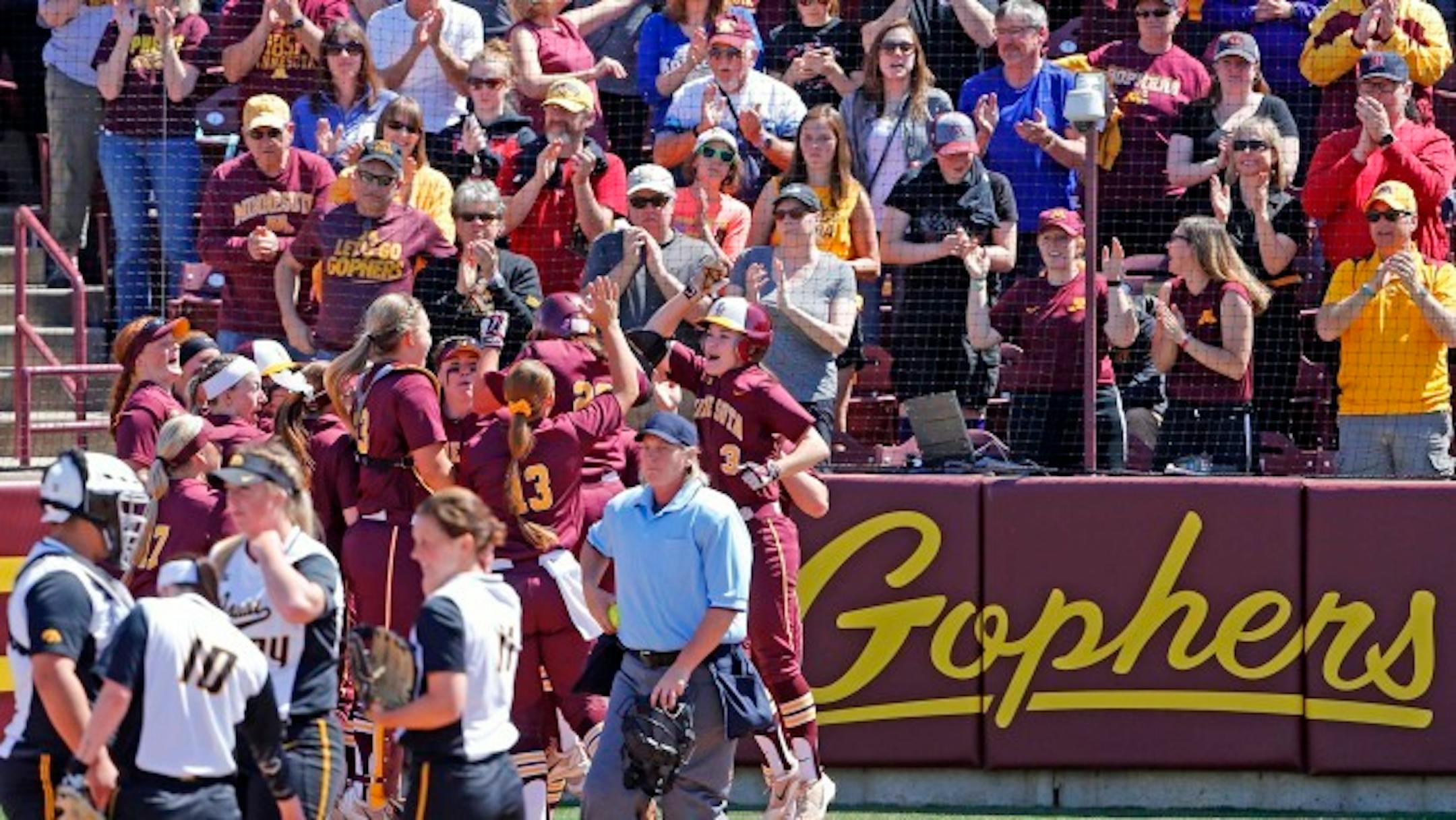 The fifth-ranked Gophers completed a weekend softball sweep of Iowa with a 3-0 victory in front of an announced 1,383, a record crowd for Jane Sage Cowles Stadium, a day after drawing nearly 1,200 fans for Game 2 against Iowa. Photo is courtesy of the University of Minnesota. For more Gophers photos, go to gophersports.com.