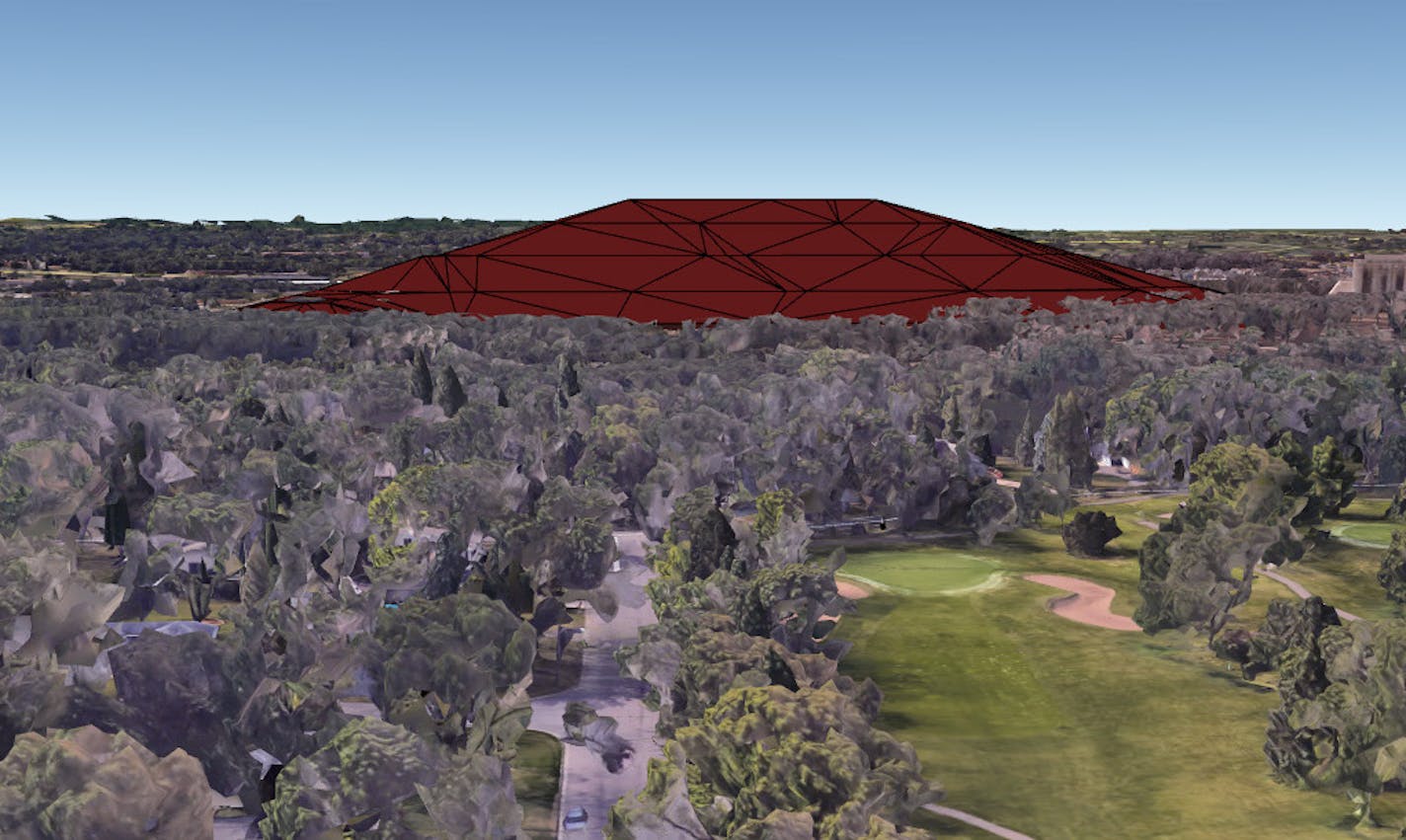 Rendering by Bloomington staffers, using Google Earth, showing how the proposed Burnsville landfill extension might look from Xerxes Avenue in Bloomington. Credit: City of Bloomington