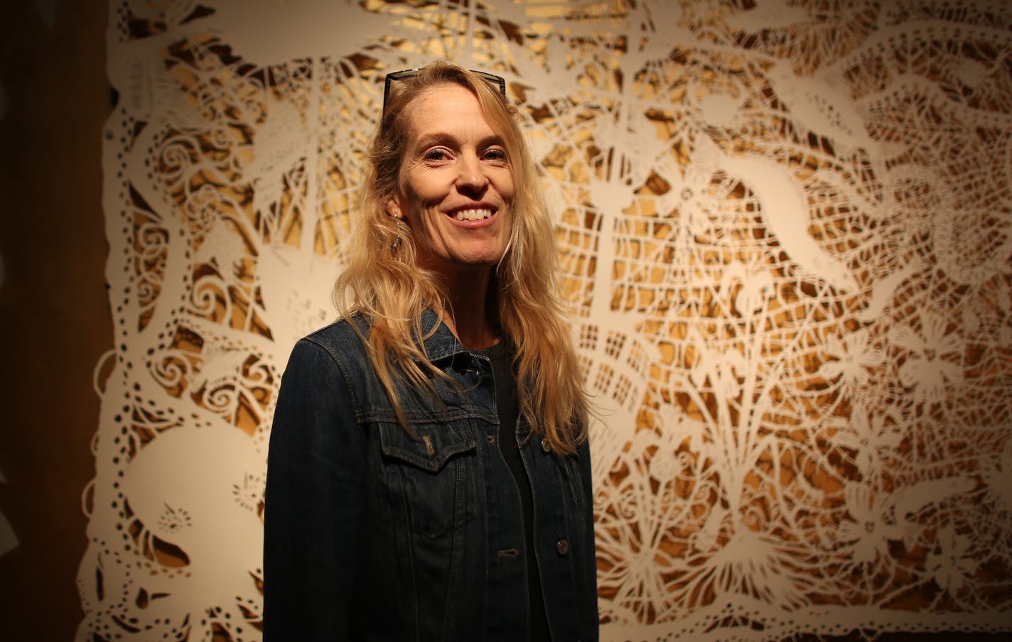 Artist, Sonya Peterson stood in front of her piece which is a part of the 4th Midwest Biennial exhibit at the Soap Factory. ] (KYNDELL HARKNESS/STAR TRIBUNE) kyndell.harkness@startribune.com New exhibit at the Soap Factory inMinneapolis Min., Thurday September 10, 2015.