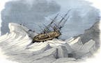 British ship "Investigator" in Arctic ice during Sir Robert McClure's discovery of the Northwest Passage while searching for the lost Franklin expedit