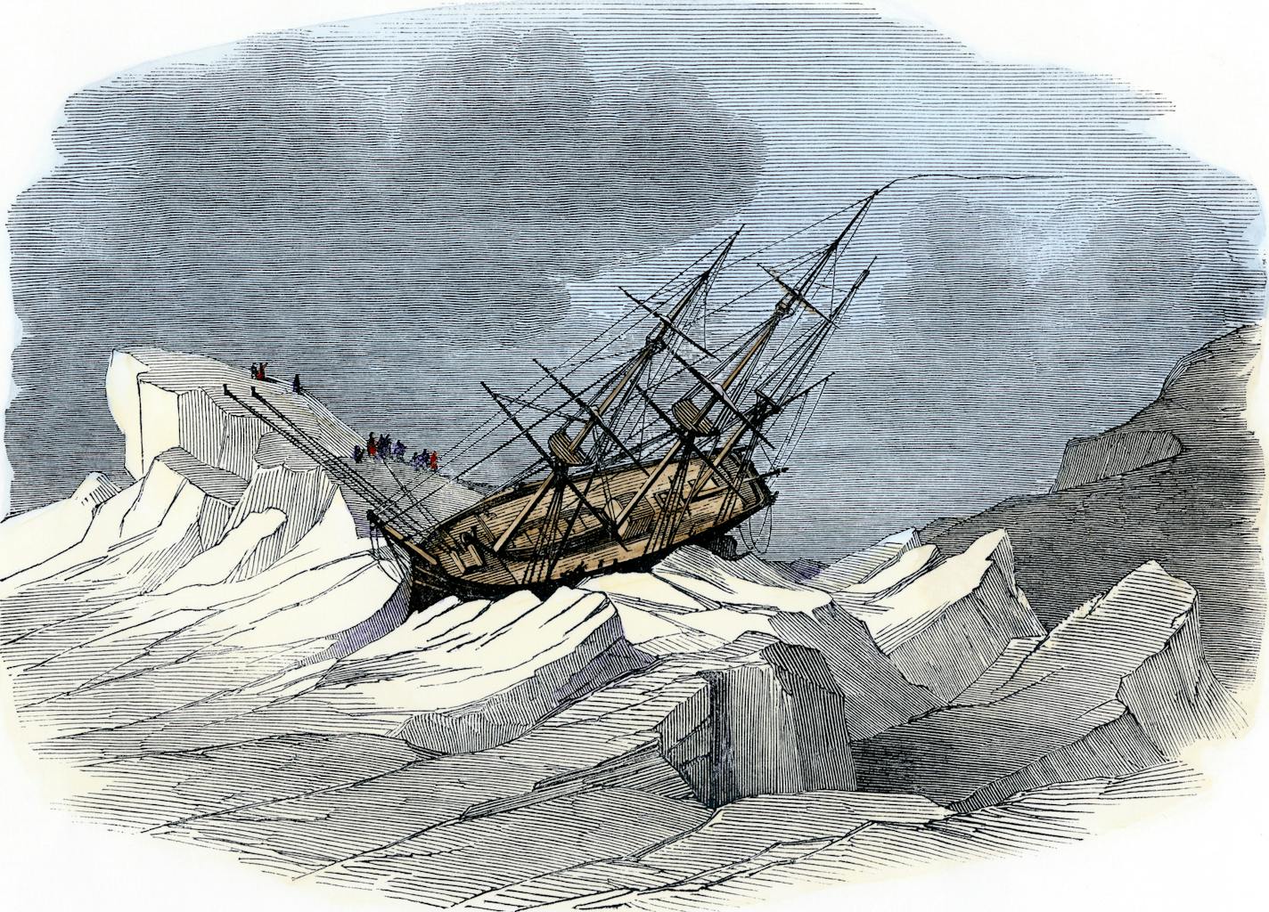 British ship "Investigator" in Arctic ice during Sir Robert McClure's discovery of the Northwest Passage while searching for the lost Franklin expedition, 1850. Hand-colored engraving of a 19th-century illustration (North Wind Picture Archives via AP Images)