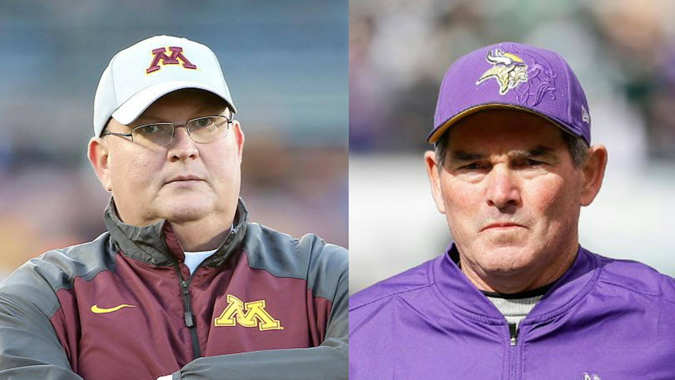 Gophers football coach Tracy Claeys, left, and Vikings coach Mike Zimmer.