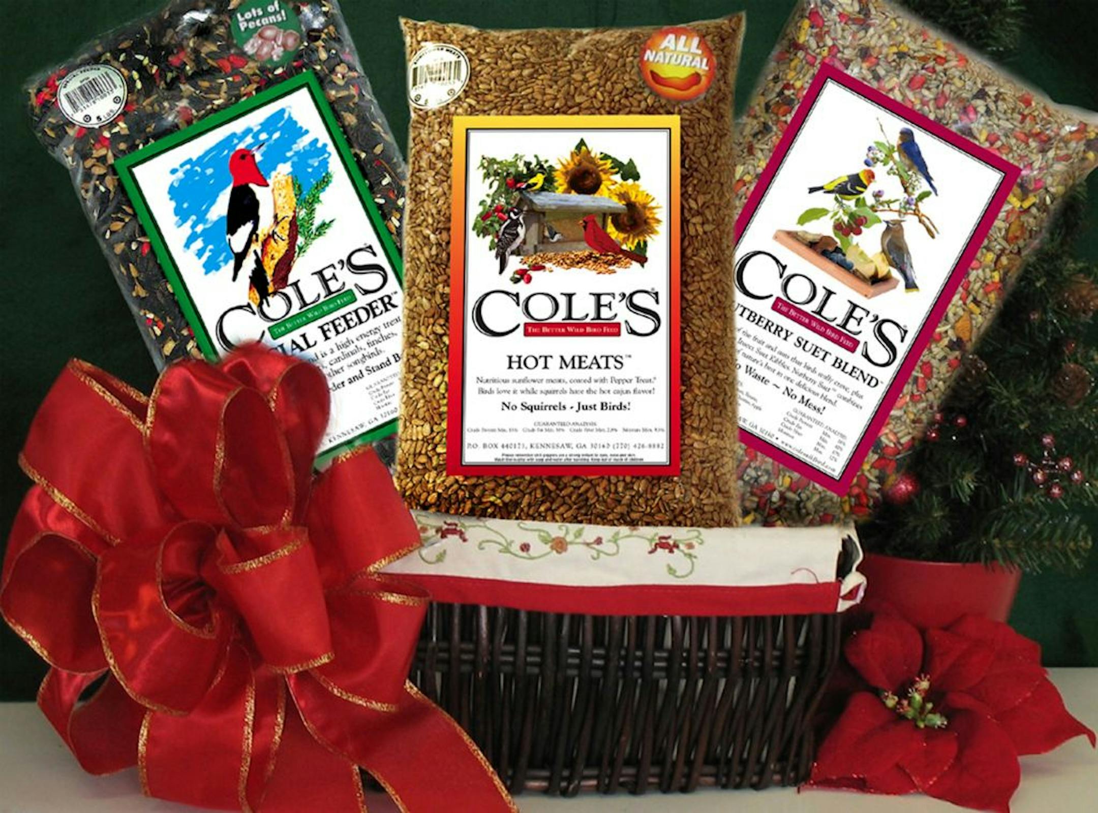 Fill a decorative baskets with treats for birds and top it with a red ribbon.