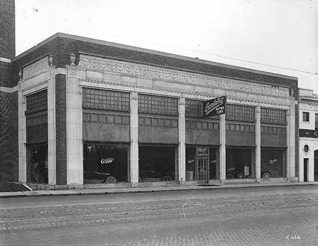 Willys-Overland Motor Co, shown in 1925, sported a classical façade in stone, terra cotta and glass set against a brick background.