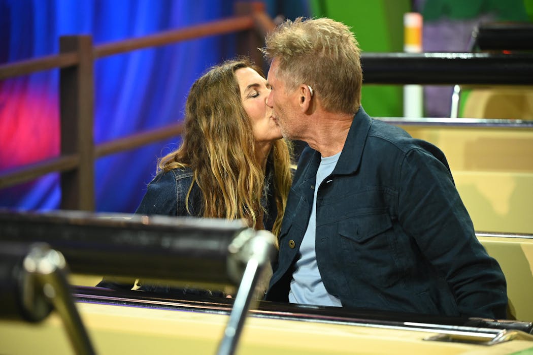 Leslie Fhima and Gerry Turner kiss during Thursday night’s episode of the hit reality show “The Golden Bachelor.”