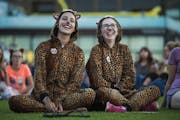 Cat festivals are popular: Neve Palubicki and Ani Sylvers dressed for a night of cat videos at the 2017 Cat Video Festival.