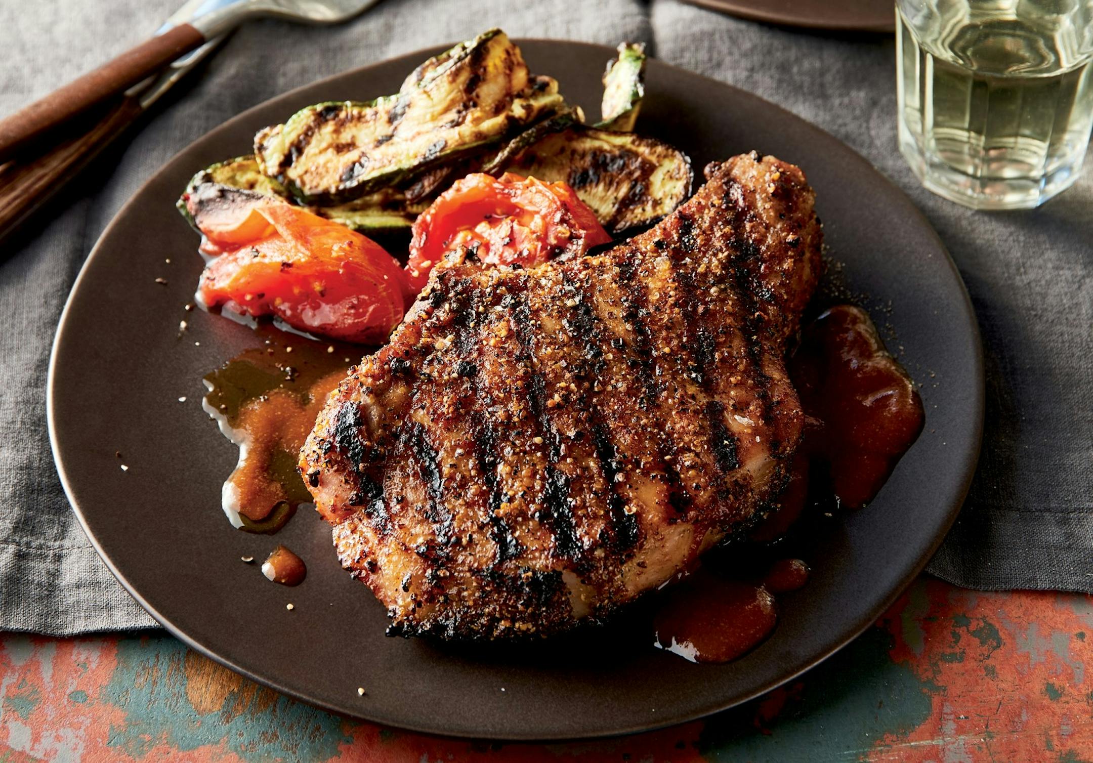 Pork Rib Chops with Sassy Barbecue Sauce.