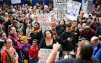 Protesters outside Minneapolis City Hall were angered that Hennepin County Sheriff deputies were participating in Standing Rock where Native People ar