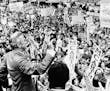 Sen. Eugene McCarthy, D-Minn., spoke at a Los Angeles rally in May 1968. He emerges as the hero of "Playing With Fire."