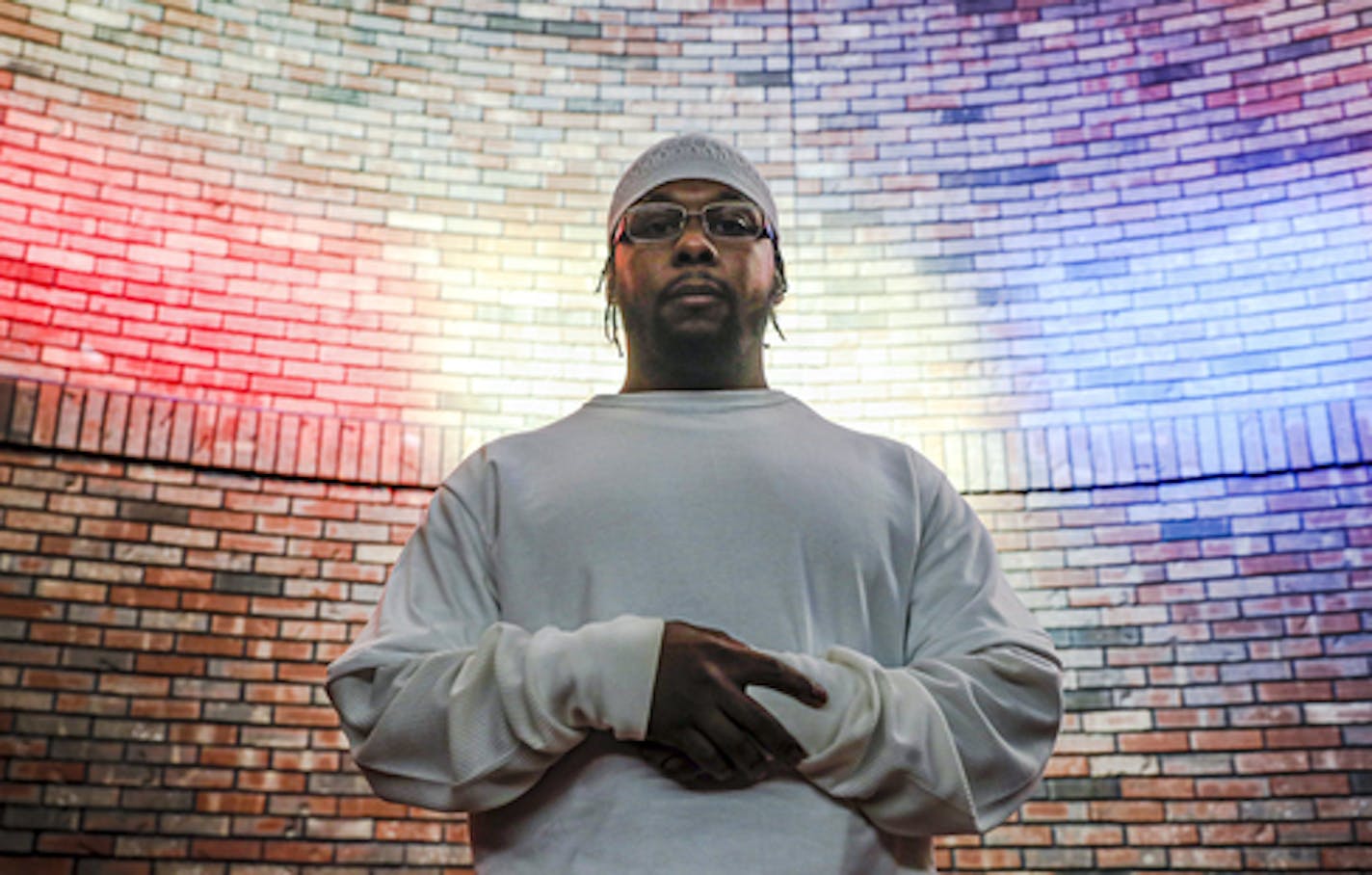 Myon Burrell, convicted in the murder of Tyesha Edwards, an 11-year-old girl pierced in the heart by a stray bullet in 2002 while doing homework at her family's dining room table, stands for a photograph at the Stillwater Correctional Facility in October 2019.