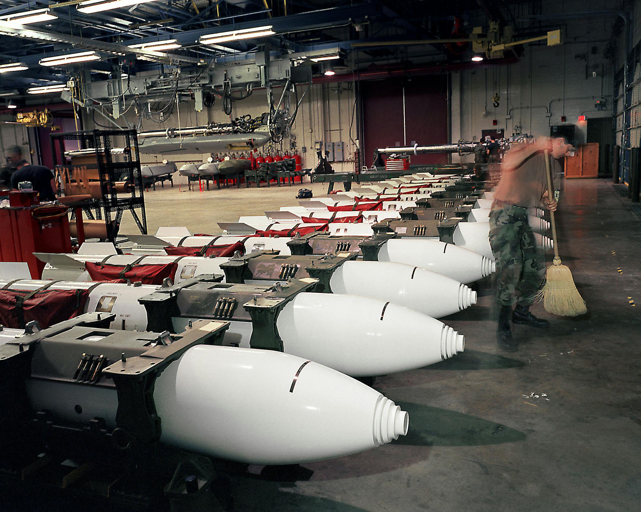 PRINT FOR COLOR REFERENCE ONLY
Copyright:1995, Paul Shambroom
Untitled (B83 nuclear gravuty bombs in Weapons Storage Area, Barksdale Air Force Base, Louisiana.) from "Nuclear Weapons" series.
Color coupler print, 48 x 61 inches