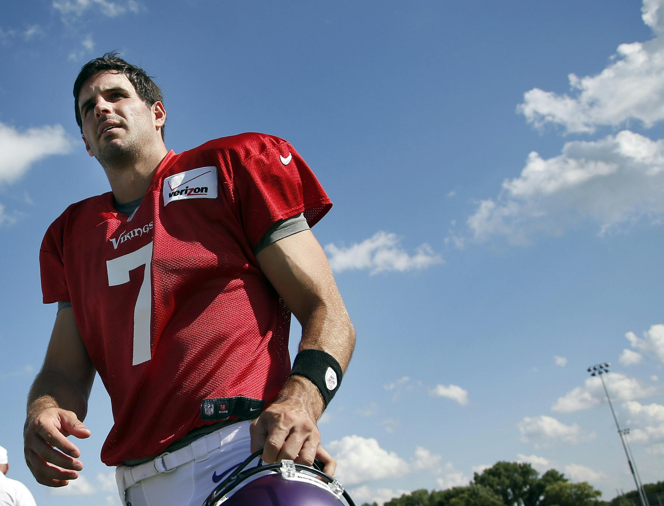 Minnesota Vikings quarterback Christian Ponder (7) walked off the field at the end of practice on Wednesday..