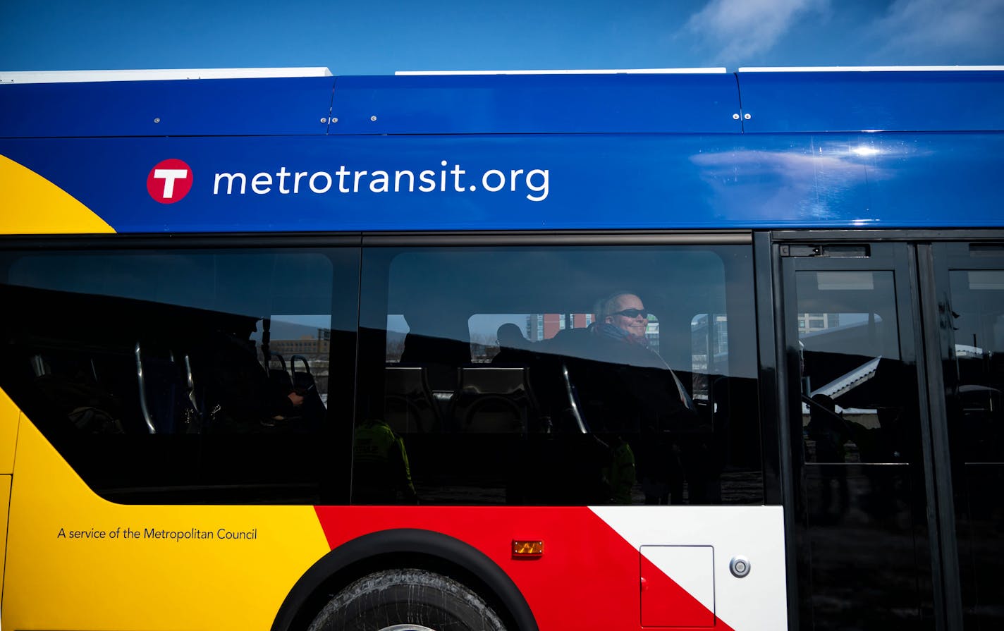 After the ceremony, people were invited to take a ride on the bus. Metro Transit unveiled its first electric bus at a ceremony including Gov. Tim Walz. The bus will be part of a fleet serving the C Line rapid bus, which will connect north Minneapolis to downtown. ] GLEN STUBBE &#x2022; glen.stubbe@startribune.com Thursday, February 21, 2019 Metro Transit unveiled its first electric bus at a ceremony including Gov. Tim Walz. The bus will be part of a fleet serving the C Line rapid bus, which will