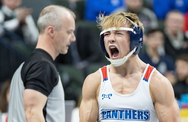 Westbrook-Walnut Grove's Devin Carter hollered his satisfaction after a victory in the 2023 state meet.