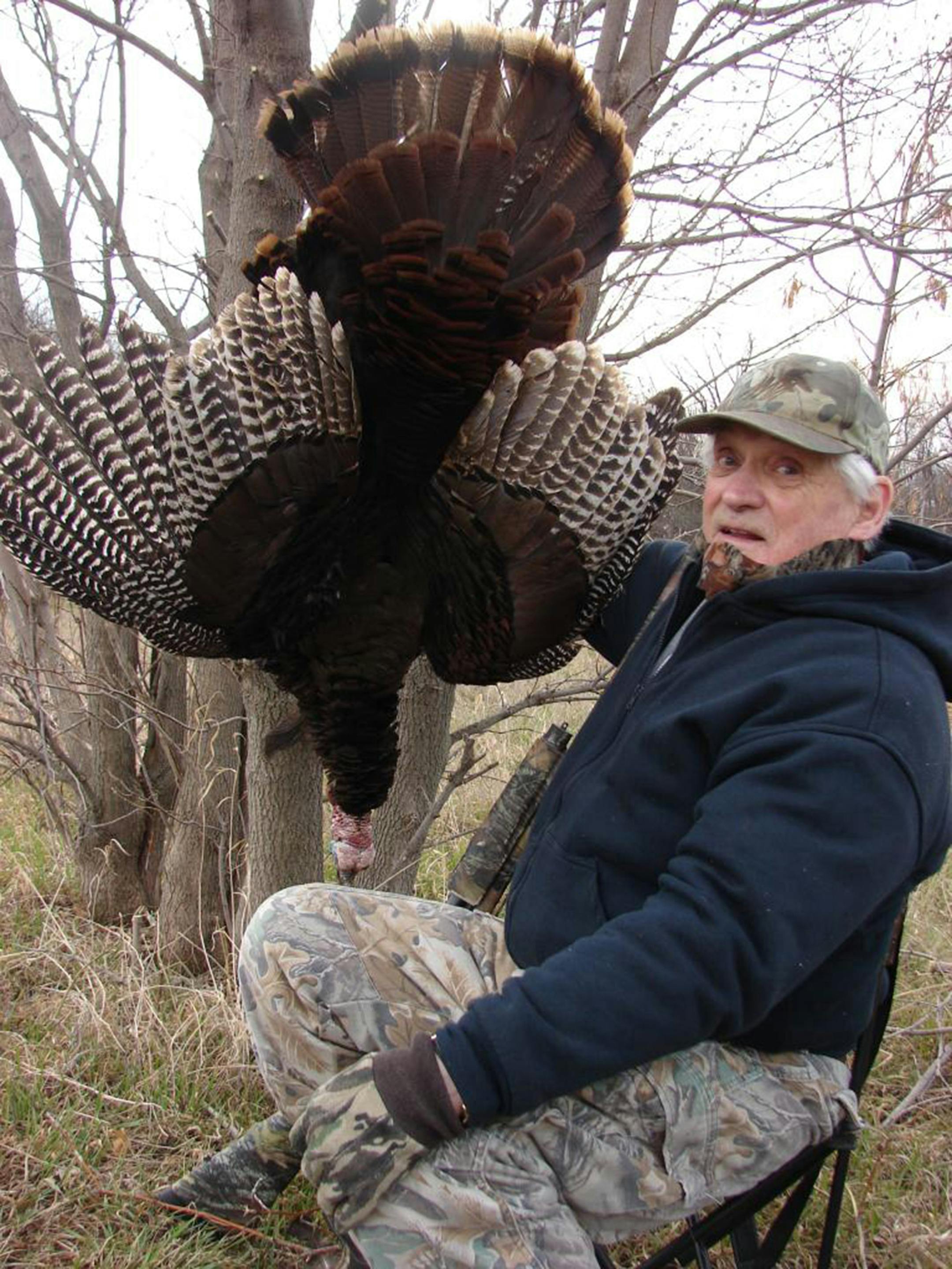 Harold Buckentin, 90, of Stillwater, bagged a 24-pound gobbler, with a 9.5-inch beard, earlier this month while hunting with his son, Don. It has Buckentin's third turkey in three years.
