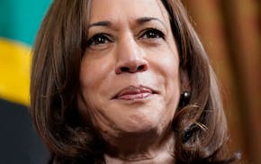 FILE - Vice President Kamala Harris meets with Tanzanian President Samia Suluhu Hassan in Harris' ceremonial office in the Eisenhower Executive Office