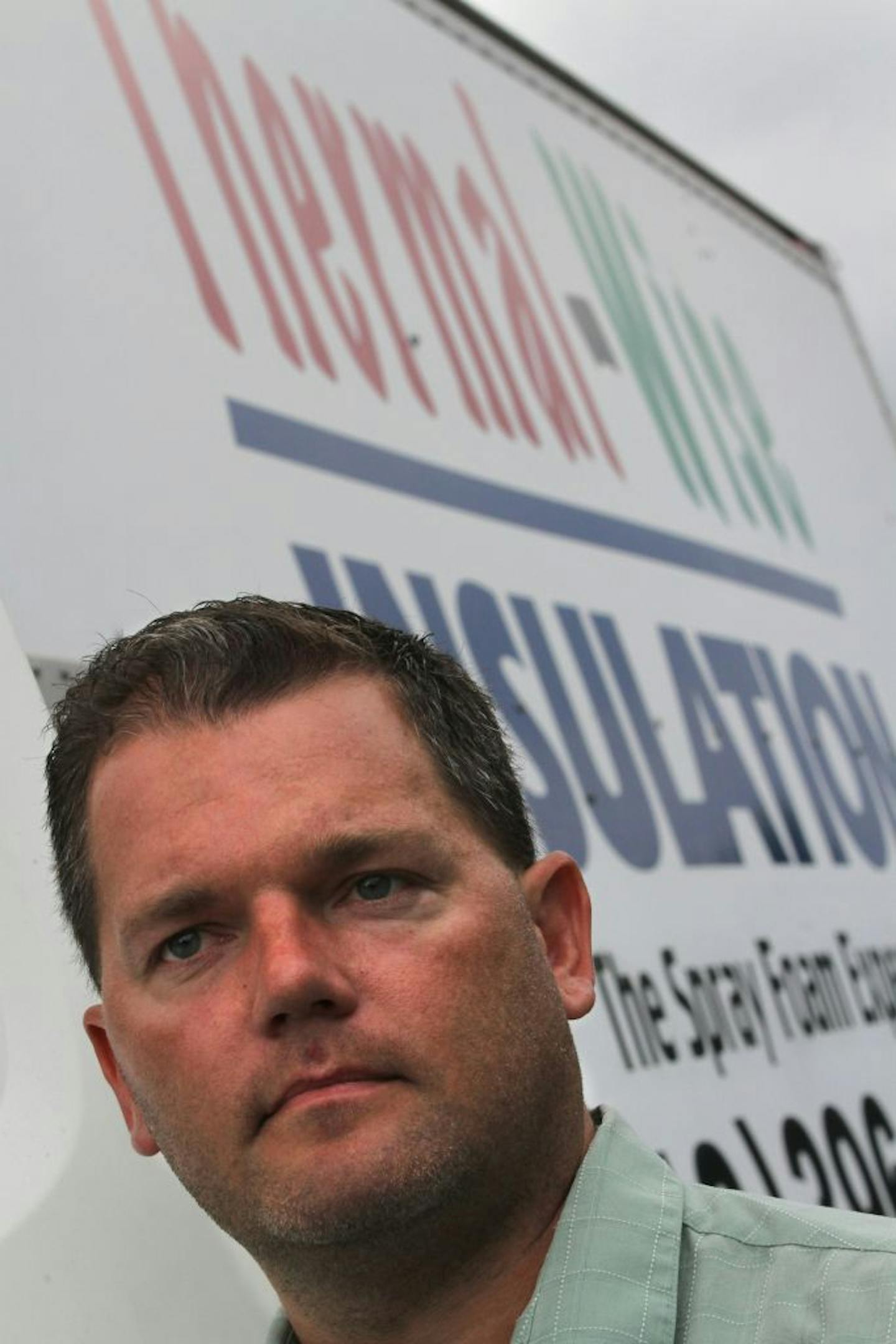 Robert Linden owns a company called Thermal-Wise Insulation and is being sued by a Utah utility for allegedly infringing on their trademark. He was photographed infront of one of the company trucks with the Thermal-Wise insulation sign/logo on it, on 6/20/12.