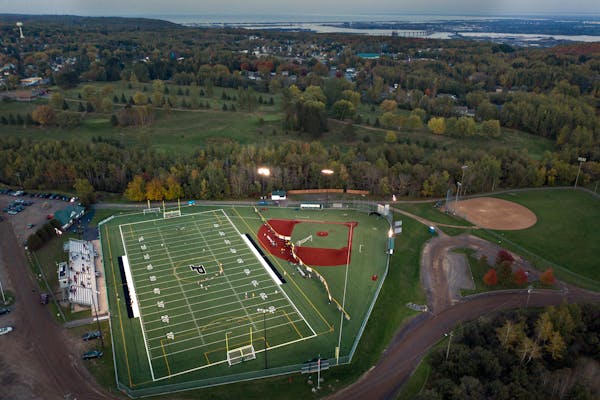 Proctor's Terry Egerdahl field is lit up on Thursday night for a High School Soccer game. Proctor, a small town on a hill west of Duluth reels in the 