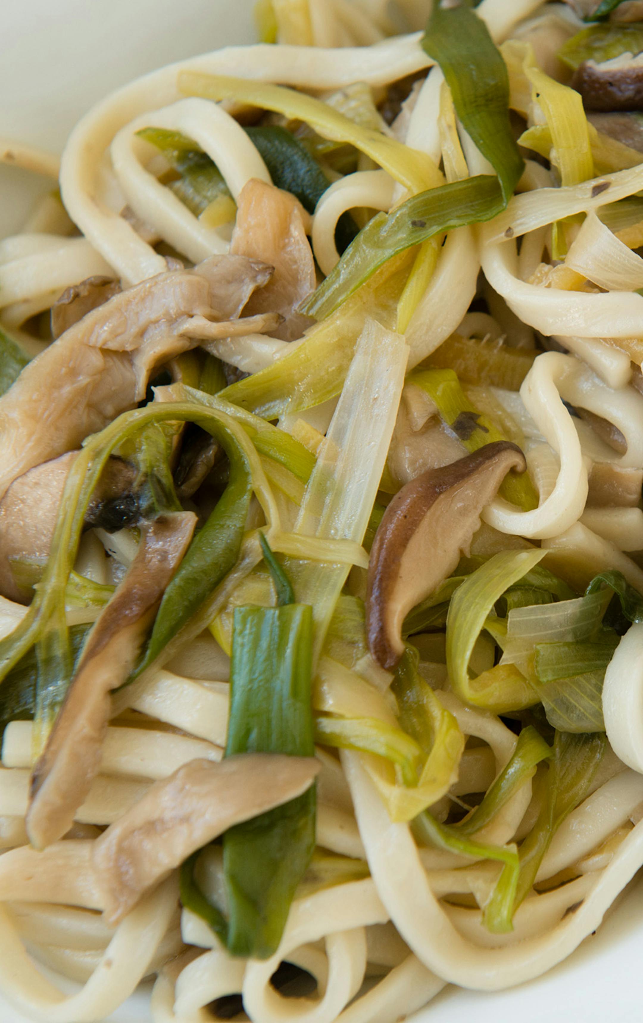 Scallions add an oniony counterpoint to the mushrooms in Mushroom and Scallion Lo Mein. Illustrates FOOD-NOURISH (category d), by Stephanie Witt Sedgwick, special to The Washington Post. Moved Thursday, March 13, 2014. (MUST CREDIT: Washington Post photo by Sarah L. Voisin.)