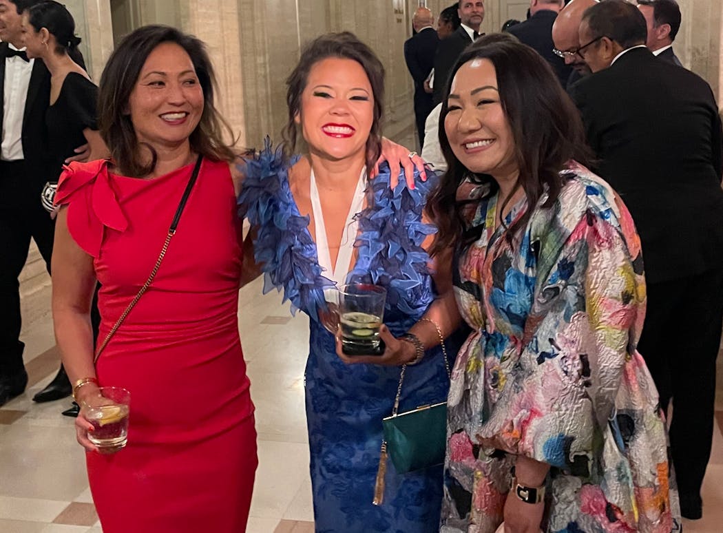 New James Beard Award winner Christina Nguyen, center, with fellow Minneapolis chefs Ann Kim, left, and Ann Ahmed after Monday night's awards ceremony in Chicago.