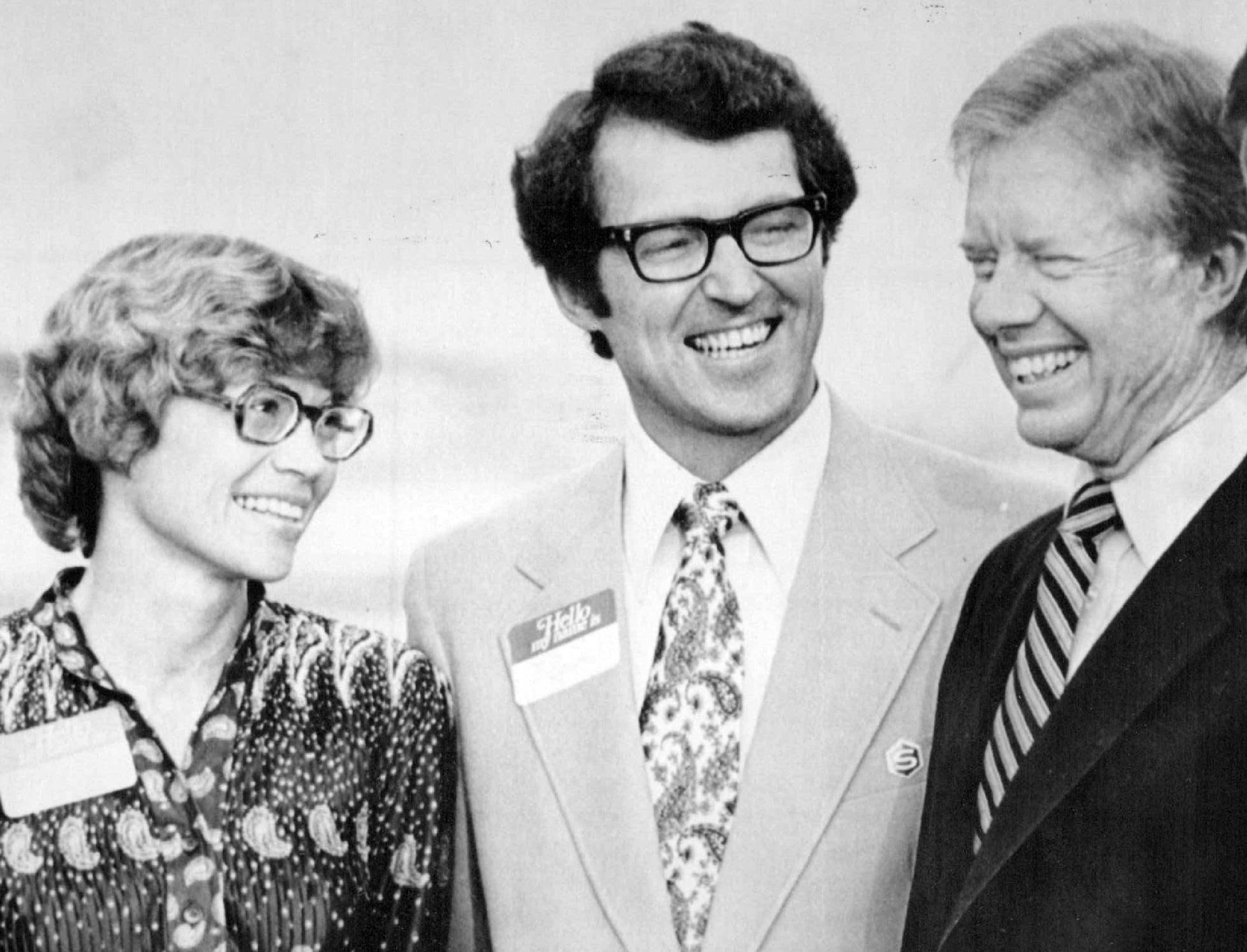 Sailor Gery Spiess, center, and his wife, Sally, visit with President Jimmy Carter as he arrived at MSP Airport to begin a week-long vacation in August 1979.