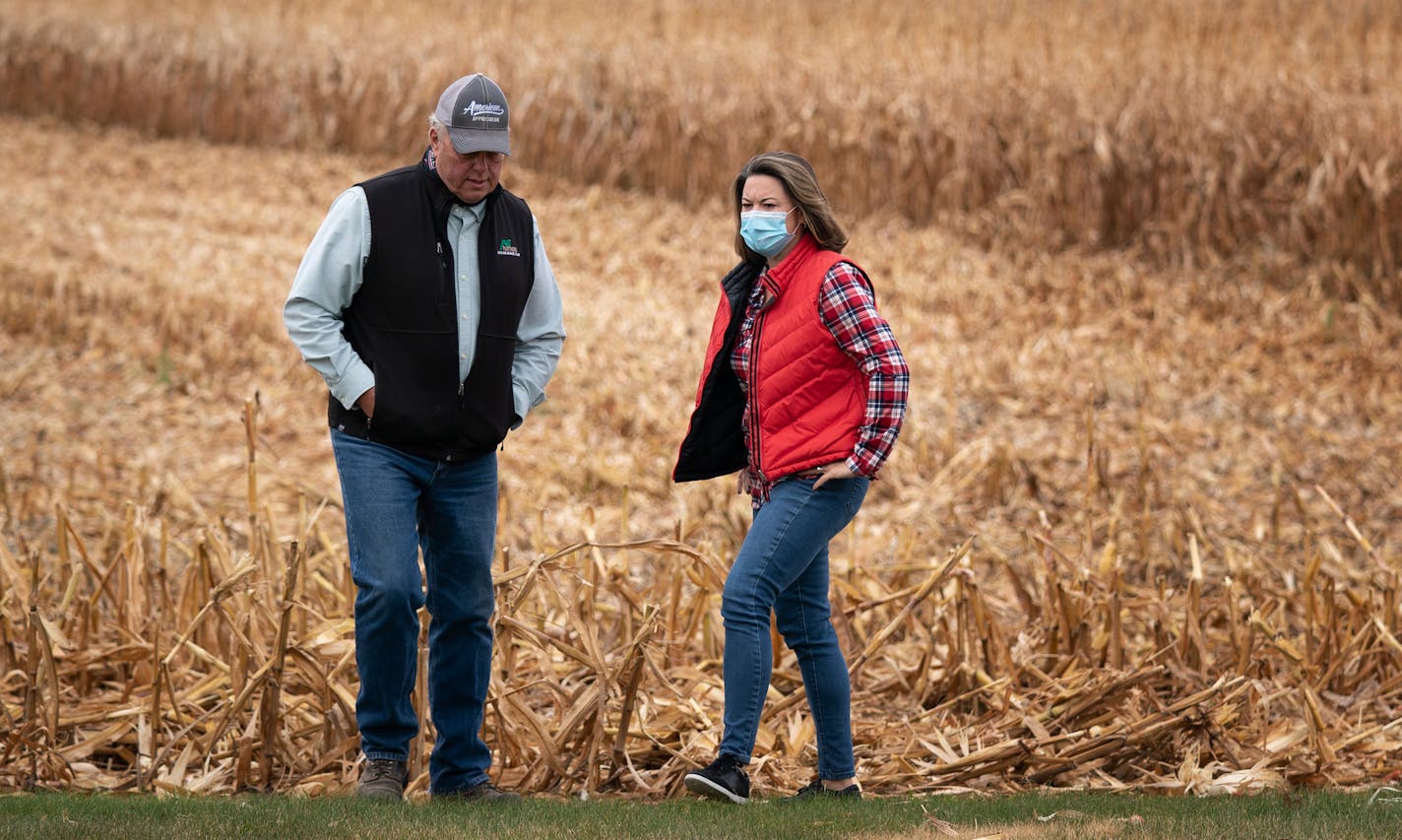 U.S. Rep. Angie Craig visited the Welch, Minn. farm of Les Anderson. She drove his combine and she harvested five acres of corn. ] GLEN STUBBE • glen.stubbe@startribune.com Saturday, October 17, 2020 U.S. Rep. Angie Craig visited the Welch, Minn. farm of Les Anderson. She drove his combine and she harvested five acres of corn.