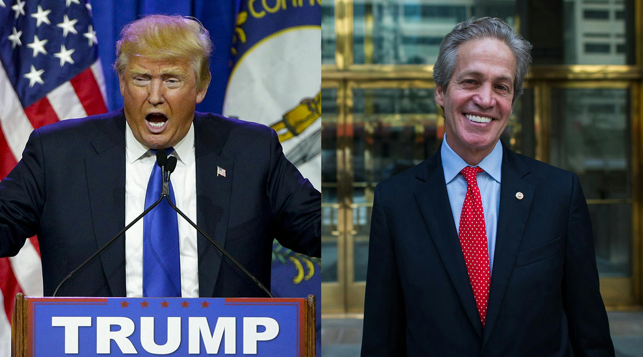 Presidential candidate Donald Trump speaks to a couple thousand supporters in Louisville, Ky., on Tuesday March 1, 2016. (Mark Cornelison/Lexington Herald-Leader/TNS/ Norm Coleman meeting in his DC office with Mohamed Abdirizak. Abdul Ahmed III is also seen in the office meeting. ] Photo Credit: Charlie Archambault - Special to Star Tribune 8/6/2015 Washingnton, D.C. ORG XMIT: MIN1603012102183214