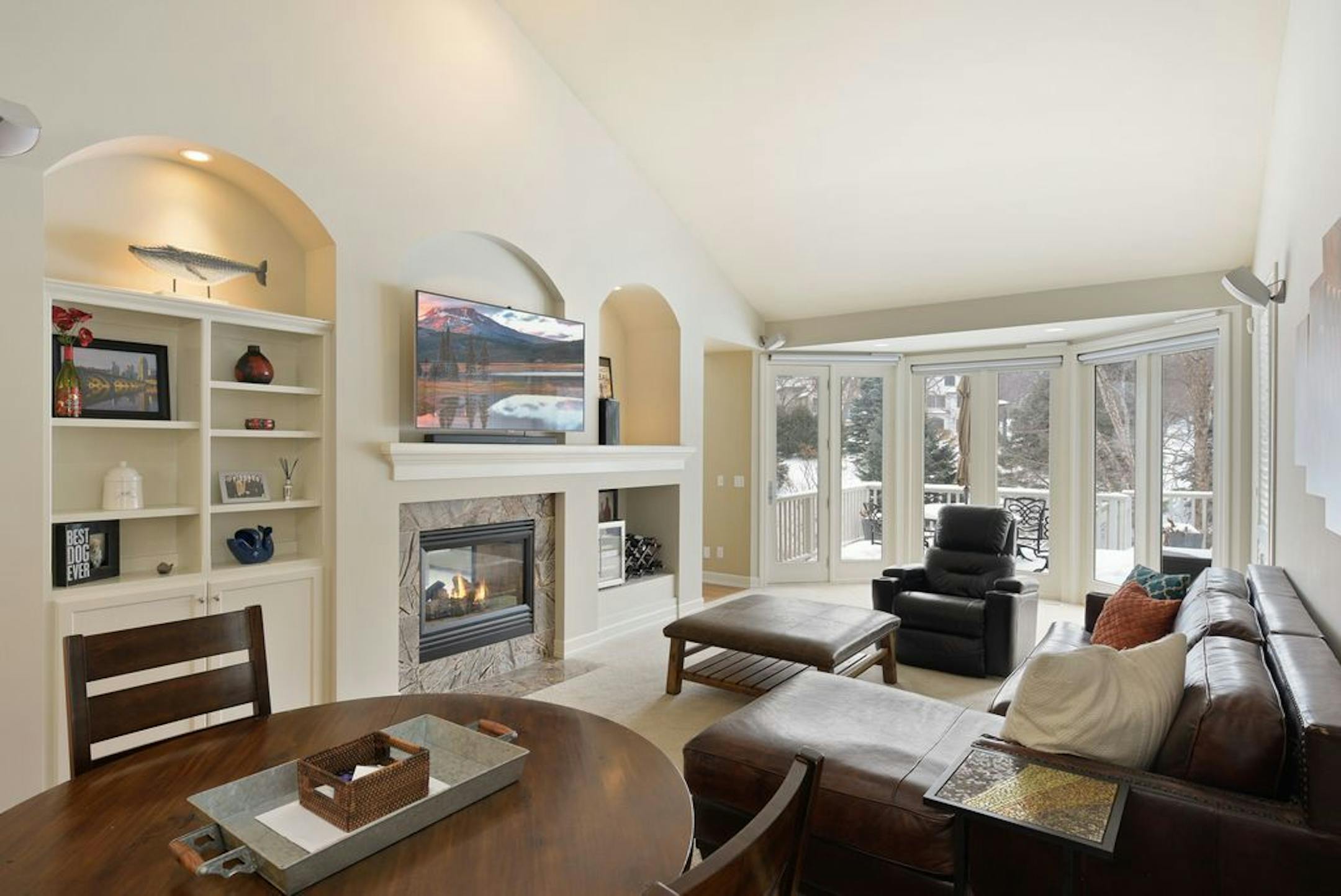 The famliy room also has a fireplace.