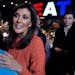 Republican presidential candidate and former South Carolina Gov. Nikki Haley chats with patrons during a campaign stop at a restaurant on Monday in Co
