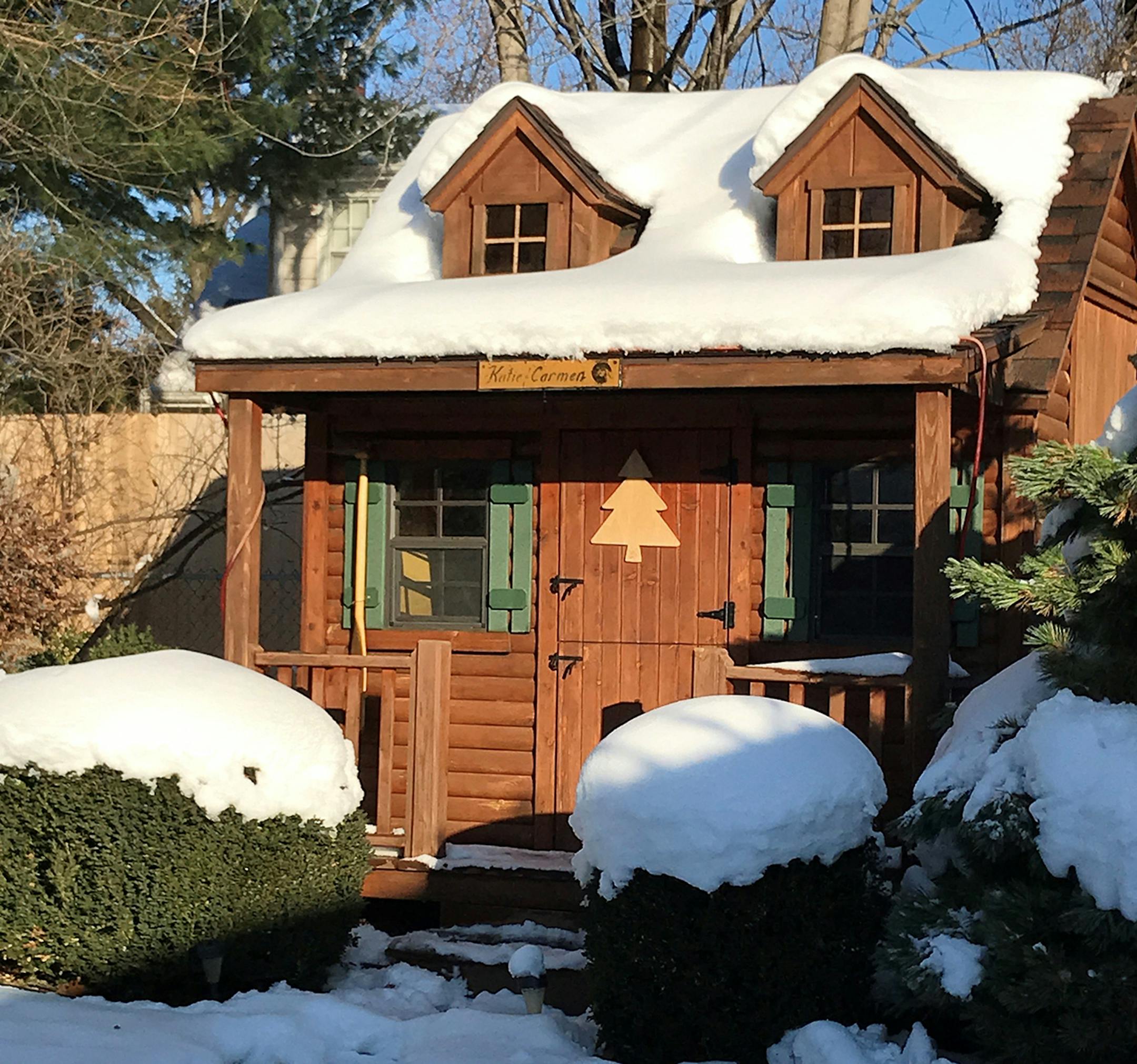 The cabin is 20 feet north of the house, and has become a big yard a ornament at this point.