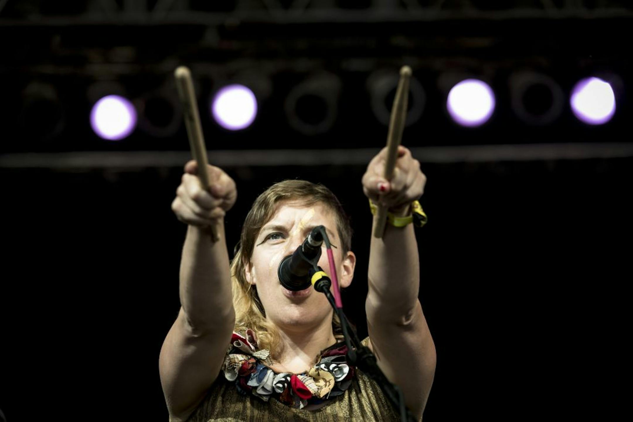 Merrill Garbus and her band Tune-Yards perform during the 2012 Bonnaroo Music and Arts Festival in Manchester, Tenn., June 8, 2012. The event's 700 acres of former farmland hosted more than 100 bands, dozens of comedians and 80,000 people to hear them over four days.