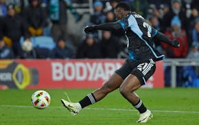 Forward Bongokuhle Hlongwane, pictured during a game March 16, and Minnesota United suffered their first MLS loss of the season Saturday, falling 2-0