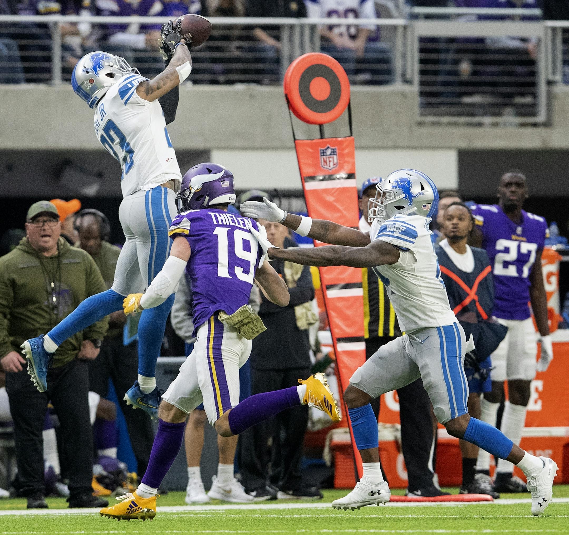 Darius Slay intercepted a pass intended for a Adam Thielen in the second quarter.