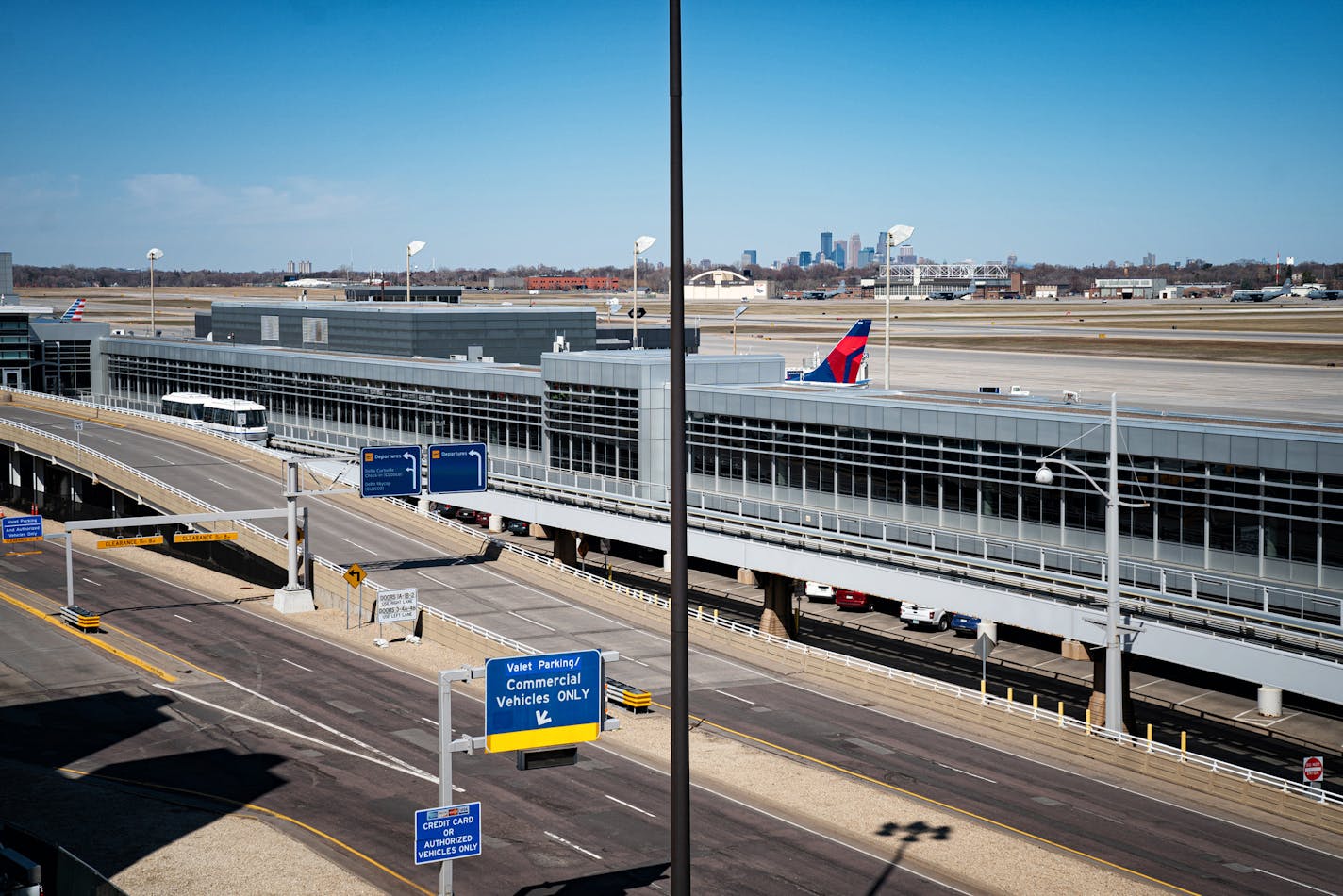 Swissport told state officials it cut 114 jobs at Minneapolis St Paul International Airport in June because of reduced demand for air travel. File photo of the airport this spring when usage was near the lowest levels of the year.