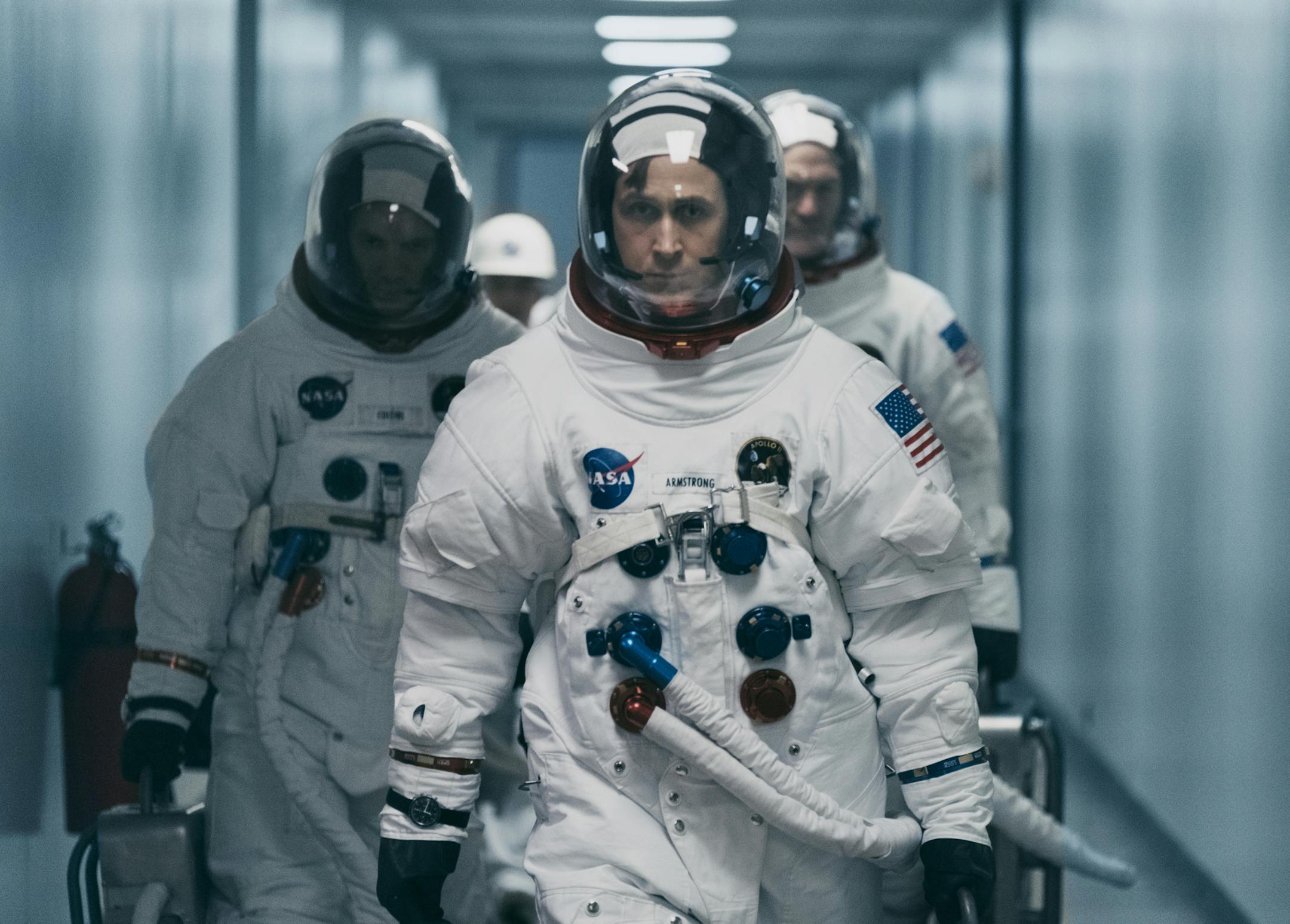 This image released by Universal Pictures shows Ryan Gosling in a scene from "First Man." (Daniel McFadden/Universal Pictures via AP)