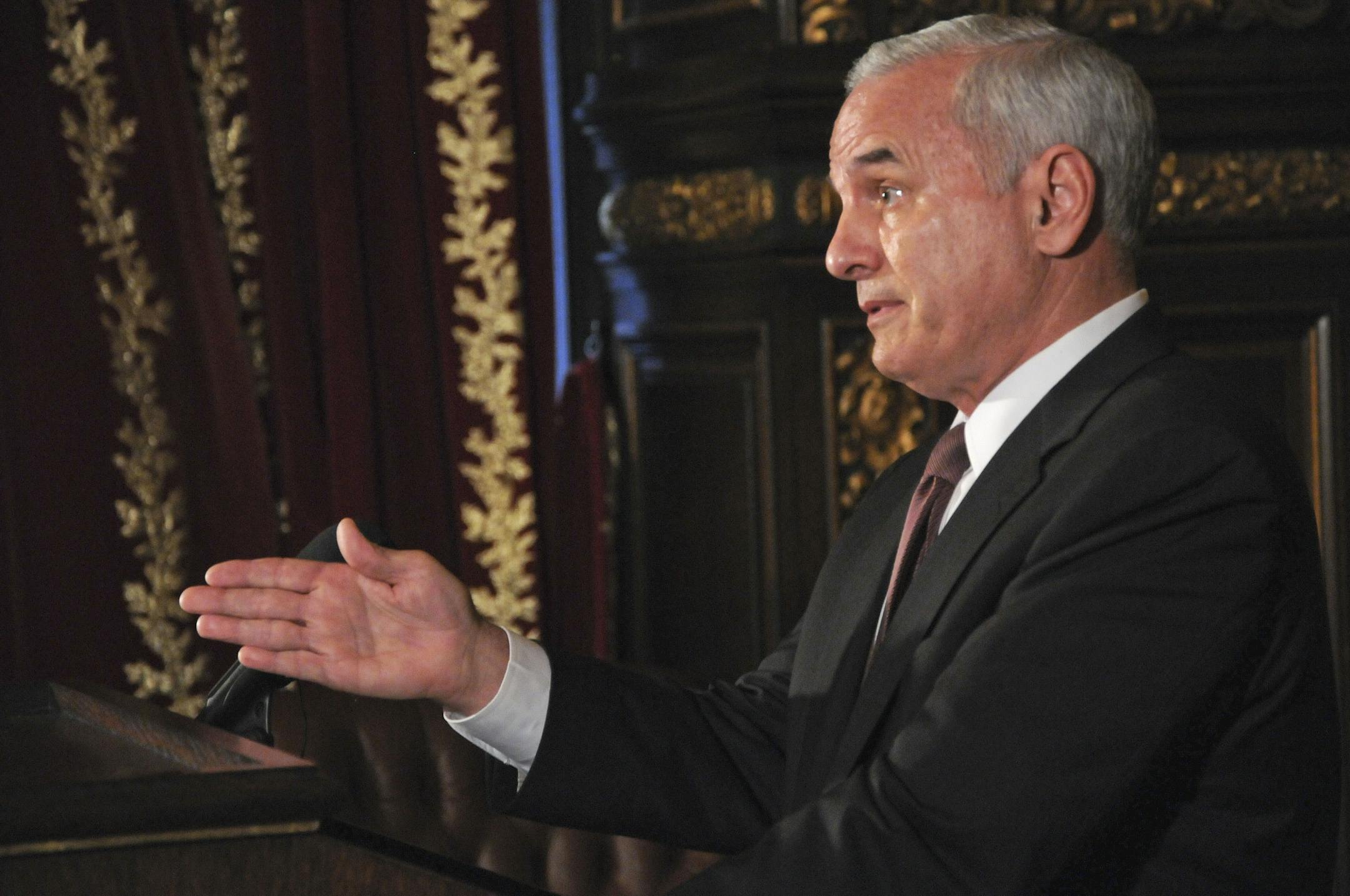 Gov Mark Dayton met with the media in the State Capitol governor's reception room. With less than a month to go in the legislative session, Gov. Mark Dayton Tuesday afternoon will took aim at what is left to come. So far, his frequent talks with lawmakers have yielded little result with regards to a budget resolution and other agenda items.