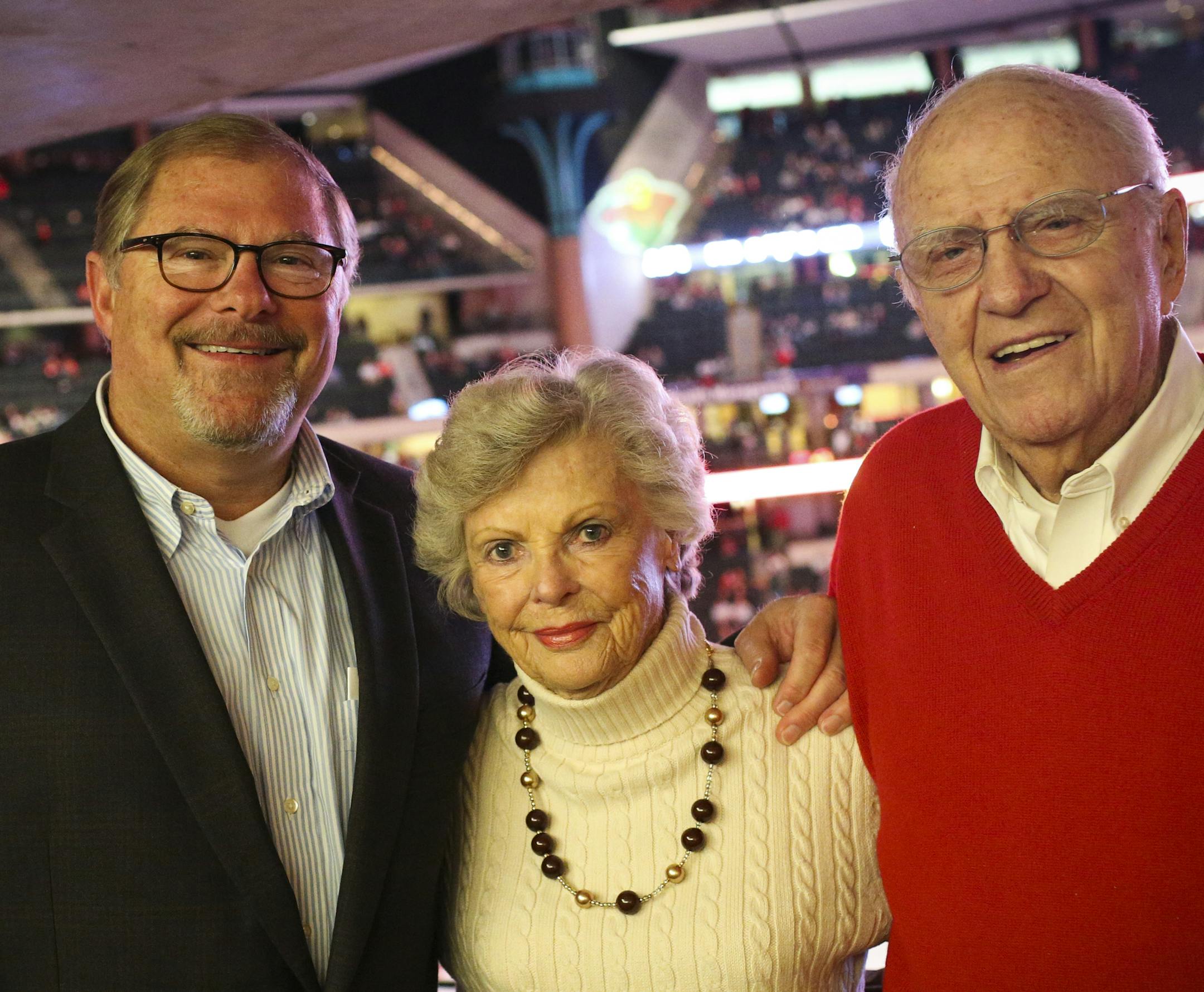 Wild owner Craig Leipold and his parents Betty Jo and Lefty Leipold posed for a picture in a suite during the Minnesota Wild vs. the Pittsburgh Penguins pre-season NHL game at the Xcel Energy Center on Monday, September 29, 2014 in St. Paul, Minn. ] RENEE JONES SCHNEIDER • reneejones@startribune.com
