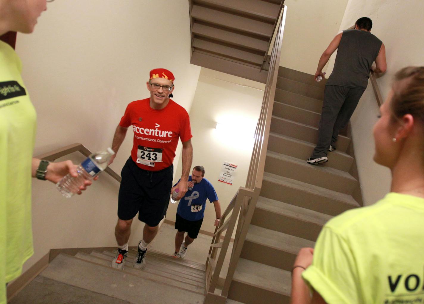 The nineteenth floor stairwell, only 10 flights to go. Stair racing is the newest development in the never-ending quest for the next hot fitness trend. It's pretty much what it's name implies: A race up the 30 flights of stairs of the Accenture Tower in downtown Minneapolis.