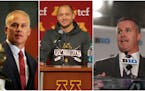 (Left to right) Maryland coach DJ Durkin, Gophers coach P.J. Fleck and Northwestern coach Pat Fitzgerald