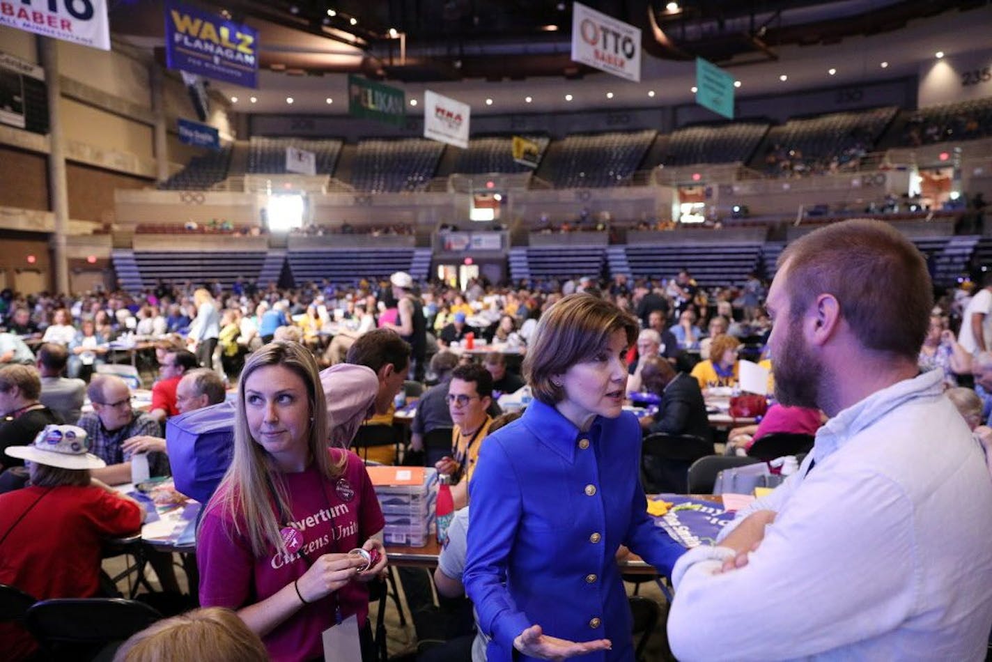 Minnesota attorney general Lori Swanson talked with delegates during the DFL State Convention Friday.