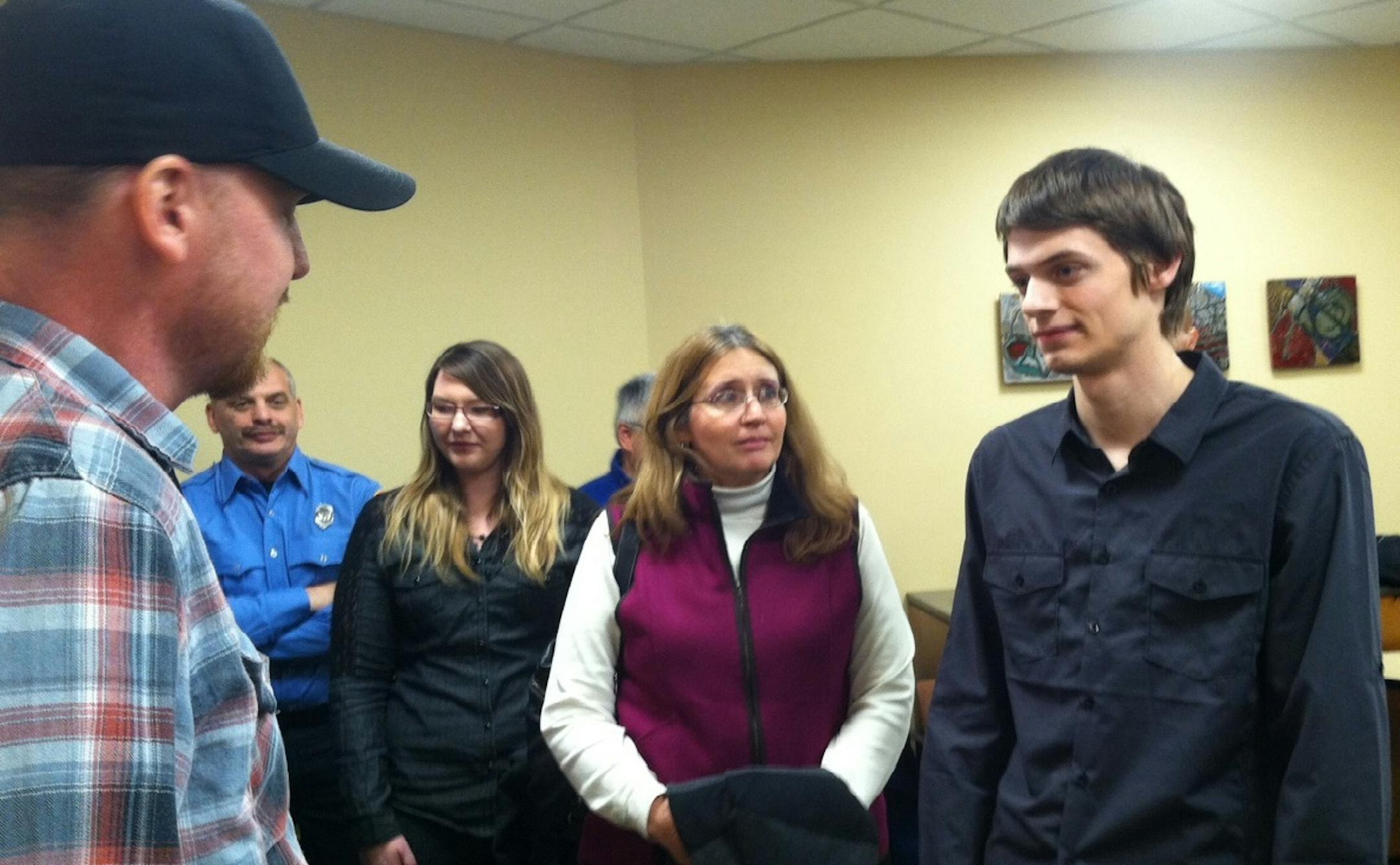 Shane Linehan, left, a former Washington County Washington County sheriff's deputy, is reunited with Dan Mannon, whose life he saved after the 17 year old went into cardiac arrest during a ski trip on Dec. 28 at Afton Alps.