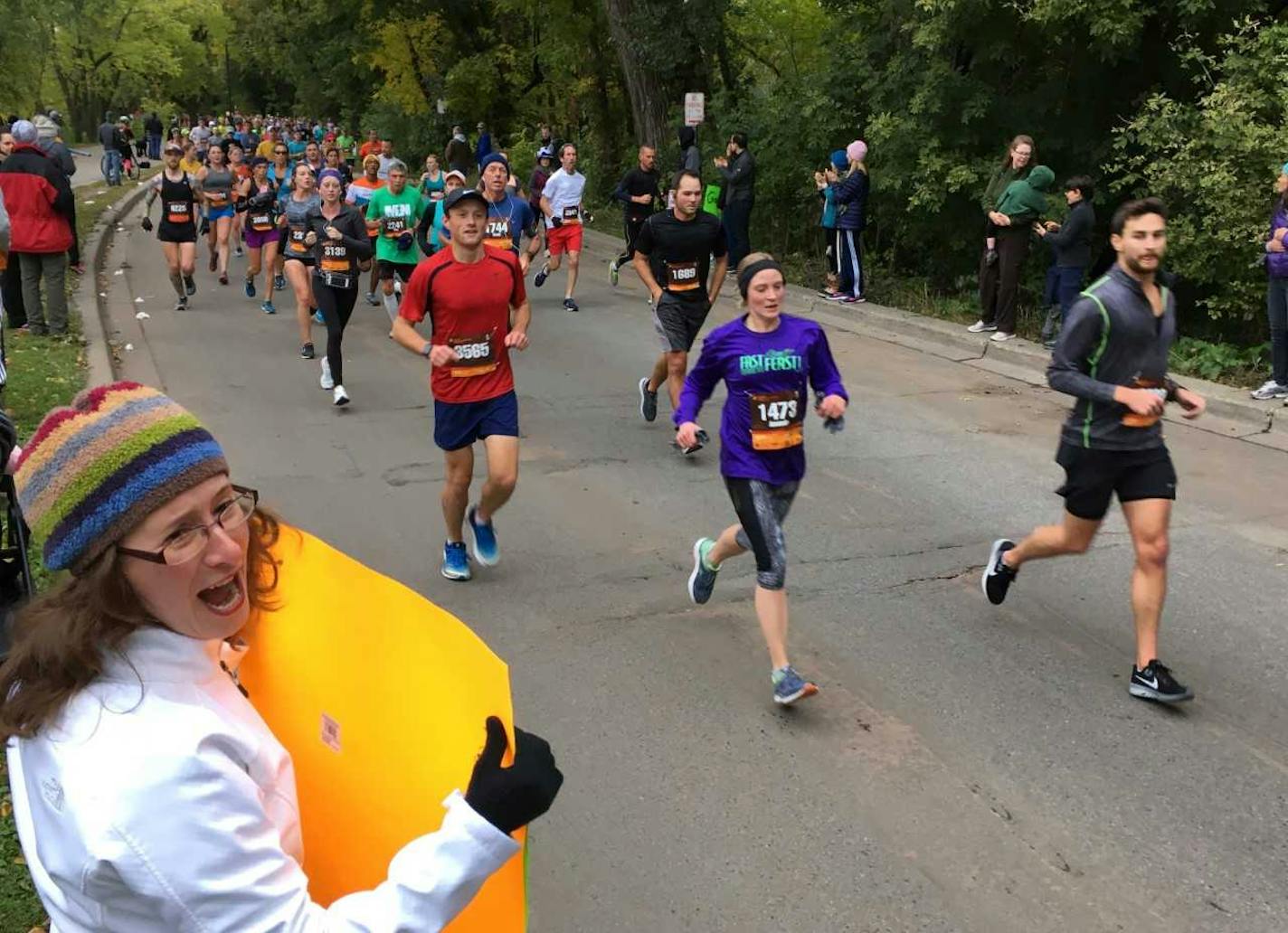 Runners on Lake Harriet Parkway on Sunday morning during the Twin Cities Marathon.